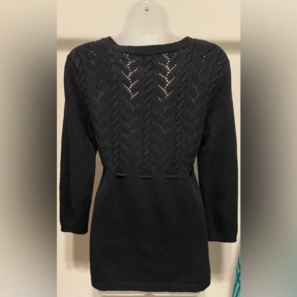 Michael Kors Women’s Sweater Medium Black Cotton Angora Pointelle Cable Knit